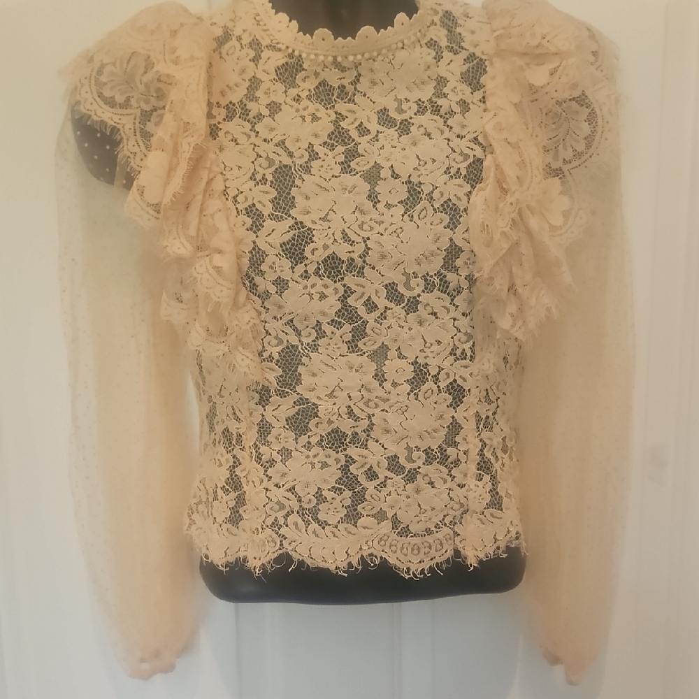 Elegant Lace Ruffle Top - Cream